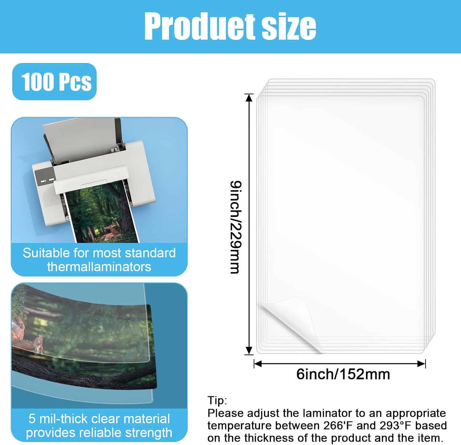100 Pack Lamination Pouches 6" x 9" 5 mil Clear Index Card Laminating Pouches File Card Laminating Pouches Thermal Laminate Pouch Tags for Work Permits Pass Cards Student ID Cards