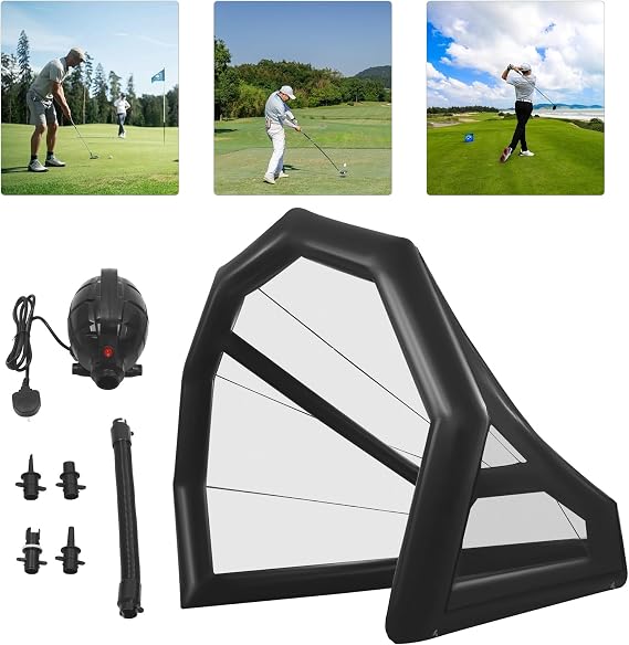 Modern Golf Practice Swing Simulator Net Cage Tent Inflatable Plus Blower Hitting Foldable Driving Training With Ground Buckle Vent Long Air Duct For Backyards Parks Garages Hotels Gardens Ranges