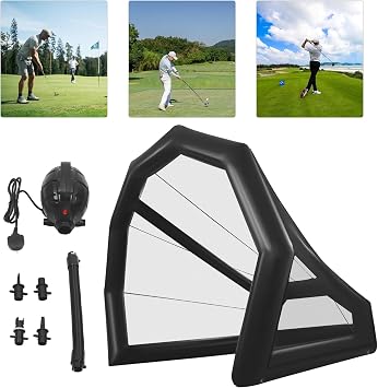Modern Golf Practice Swing Simulator Net Cage Tent Inflatable Plus Blower Hitting Foldable Driving Training With Ground Buckle Vent Long Air Duct For Backyards Parks Garages Hotels Gardens Ranges