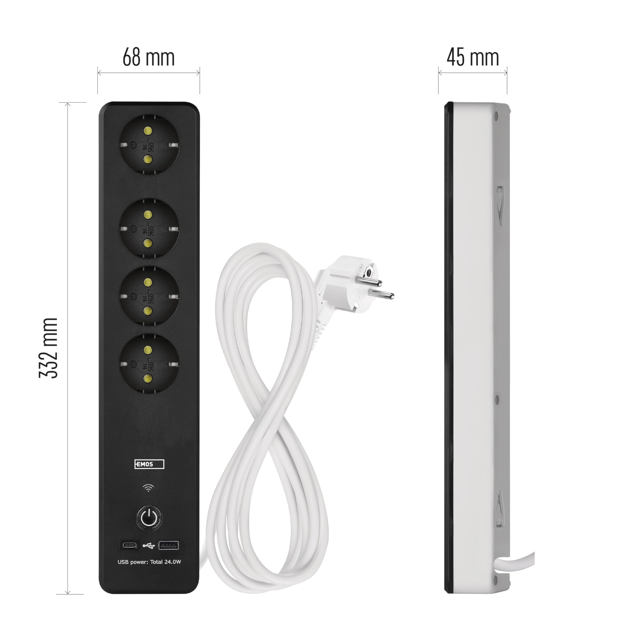 EMOS GoSmart - Ciabatta elettrica a 4 prese con WiFi e app - 2 m Smart Home WLAN con 2 porte USB (USB-C, USB-A), interruttore, wattmetro e timer, compatibile con Alexa, Google Assistant