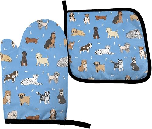 Miniatura 7 de Perinsto Juego de guantes de horno y soportes para ollas con degradado multicolor, resistentes al calor, arco iris, purpurina, guantes de cocina