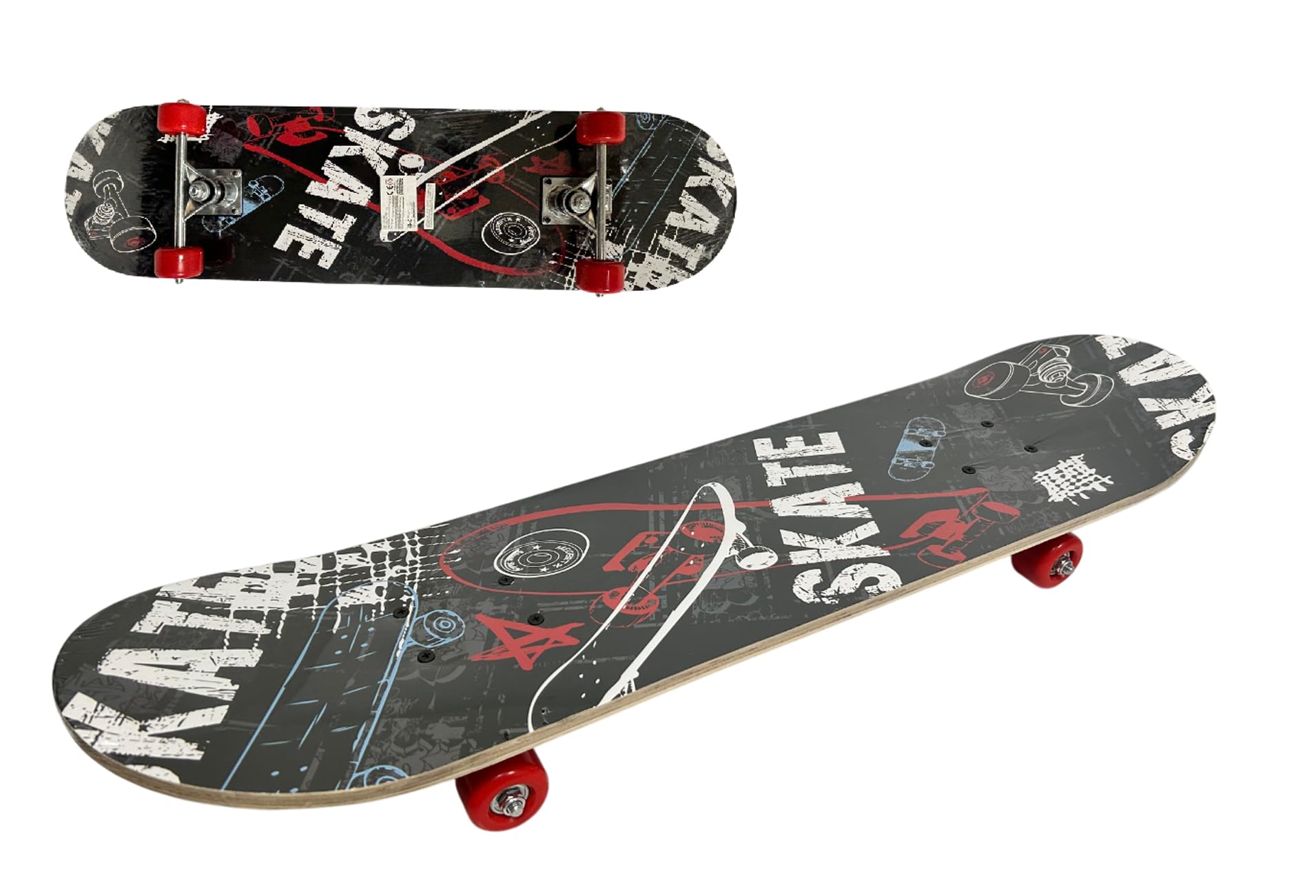 Monopatín para niños y adolescentes, 80 cm, monopatín para niños, tabla de skate de madera completa decoración delantera y trasera, colores surtidos color aleatorio