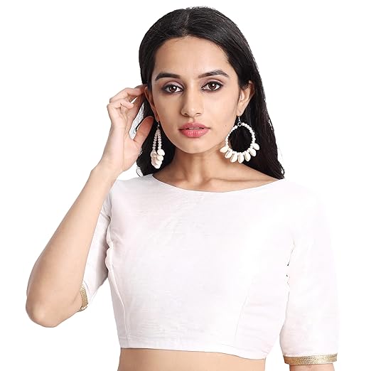 JISB Women's Raw Silk Elbow Length Sleeves Saree Blouse