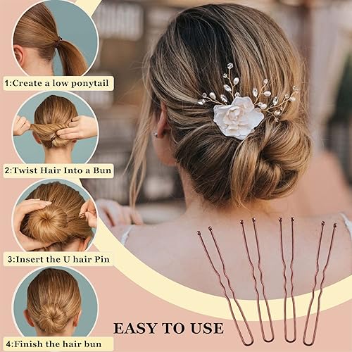 Miniatura 4 de AITRAI - 200 horquillas marrones, 100 horquillas marrones y 100 horquillas en forma de U para moño con caja, 2.4 pulgadas