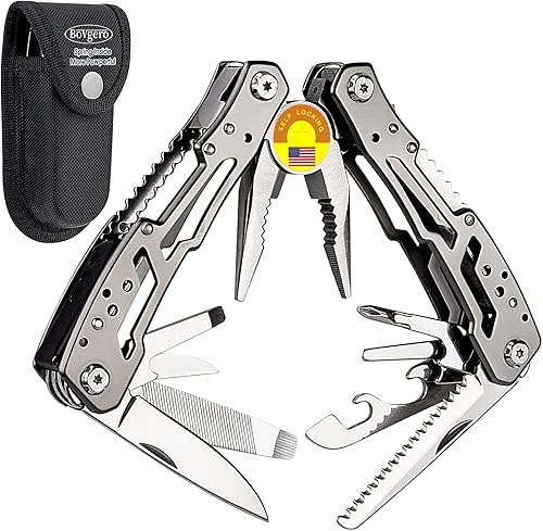 Miniatura 8 de Alicates multiherramienta de autobloqueo, 15 en 1 hechos a mano con funda de nailon, multiherramienta interior de resorte, regalo de cumpleaños,