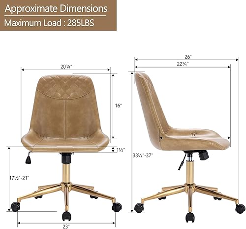 Miniatura 3 de DUHOME Silla de oficina moderna de piel sintética, silla de escritorio giratoria para computadora con base dorada, camello