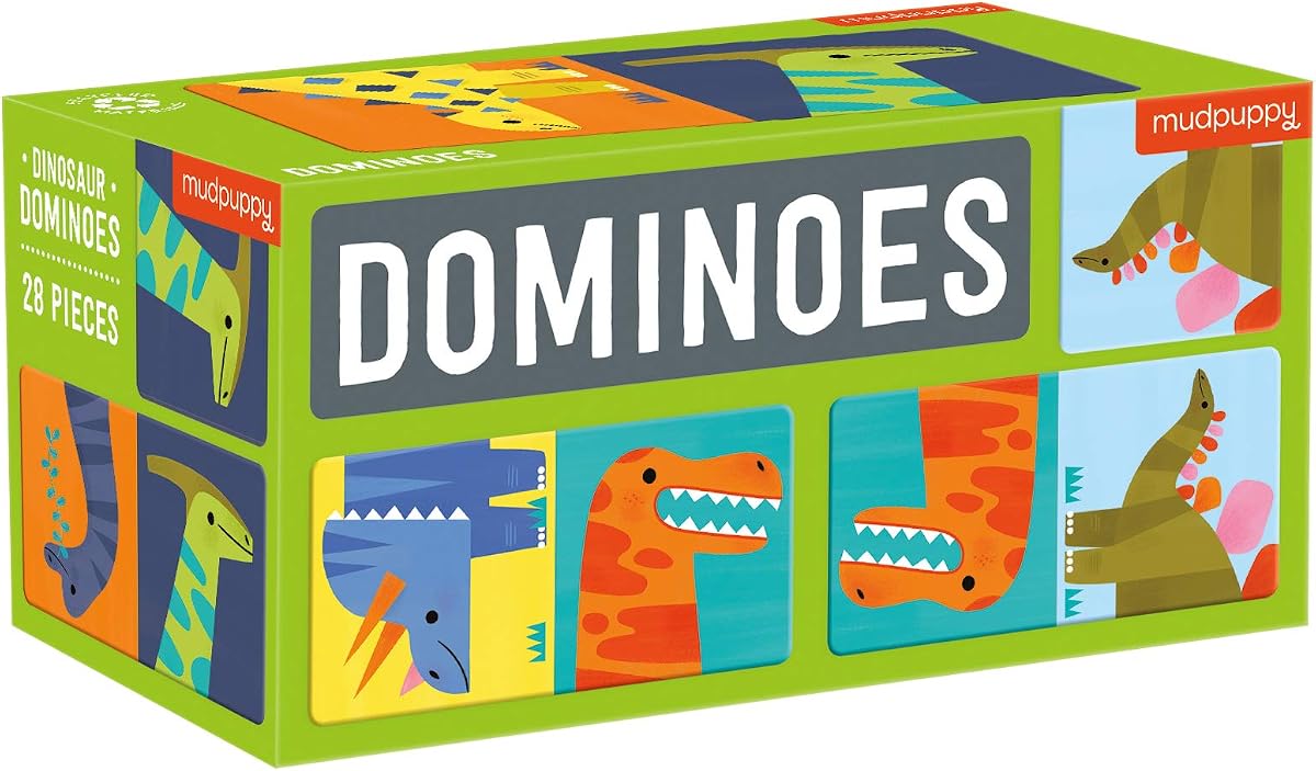 Dinosaur Dominoes for Kids | Ages 3+, 28 Oversized Pieces, Illustrated Dinosaurs and More, Instruction Guide, Family Fun, Screen-Free Play, Non-Toxic