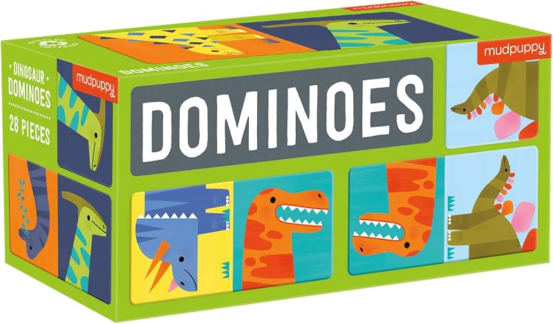 Dinosaur Dominoes for Kids | Ages 3+, 28 Oversized Pieces, Illustrated Dinosaurs and More, Instruction Guide, Family Fun, Screen-Free Play, Non-Toxic