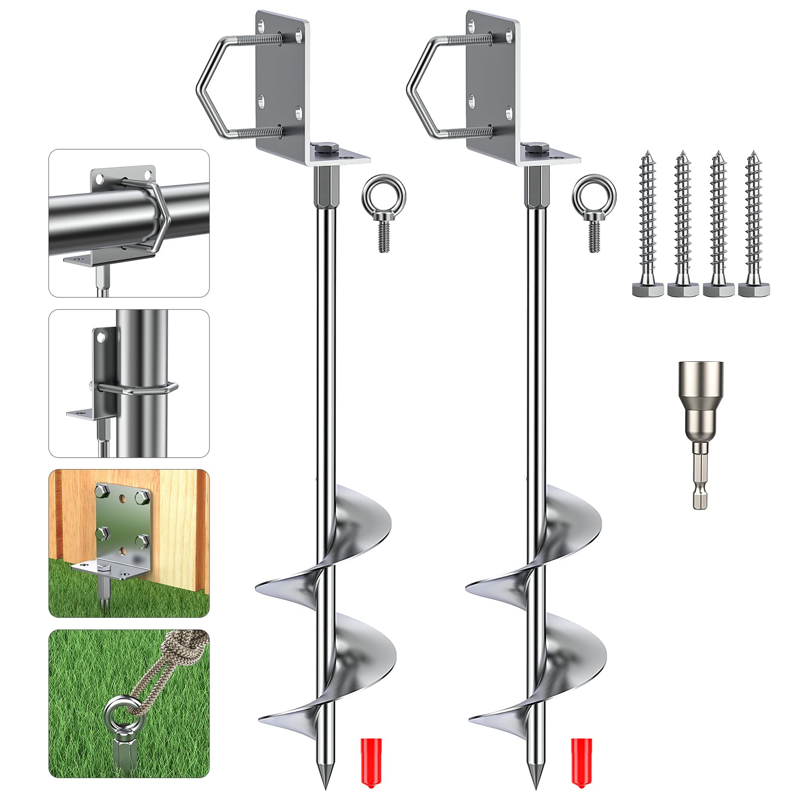 HONTAITUO 20" Multi-Purpose Ground Anchors,Trampoline Stakes,Heavy Duty Earth Anchor Kit for Tent Mobile Home Shed Swing Set Fence,Dog Tie Out Stake