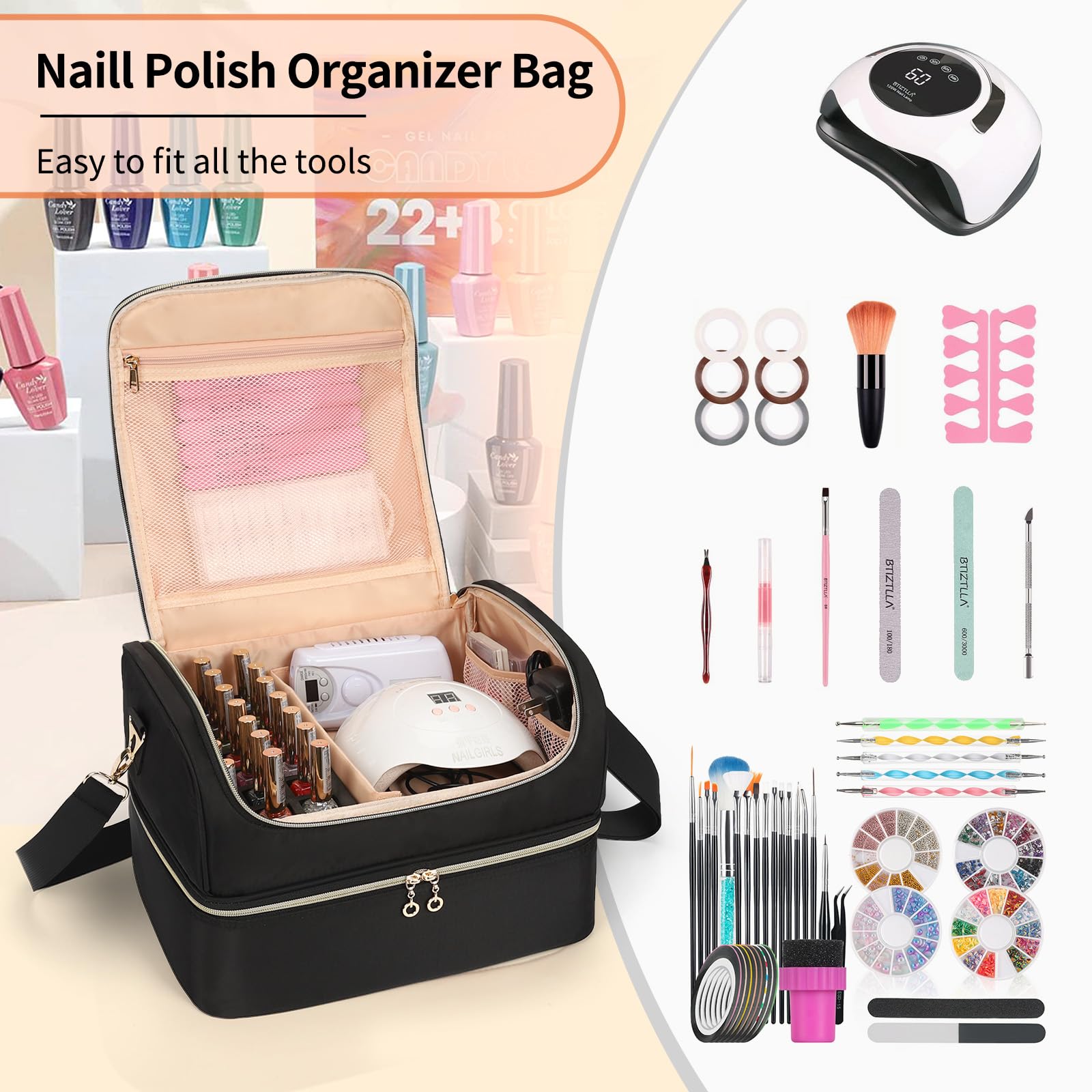 Nail Polish Organizer Case for Nail Supplies and Manicure Tools