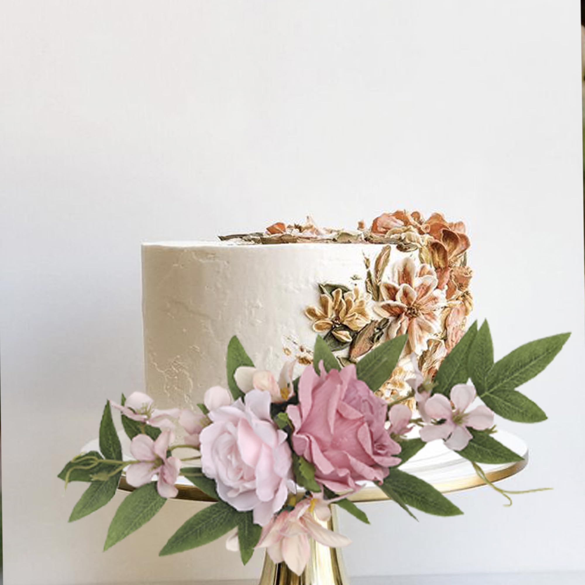 Xsstarmi 1 Pack Assembled Artificial Flower Cake Topper Pink Rose Flower Artificial Leaves Cake Pick Decoration for DIY Wedding Bithday Valentine's Day Party Cake Decorations Supplies - Image 3