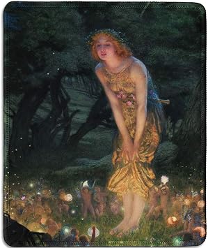 dealzEpic - Art Mousepad - Natural Rubber Mouse Pad with Famous Fine Art Painting of Midsummer Eve with Girl and Little Fairies in The Forest by Edward Robert Hughes - Stitched Edges - 9.5x7.9 inches