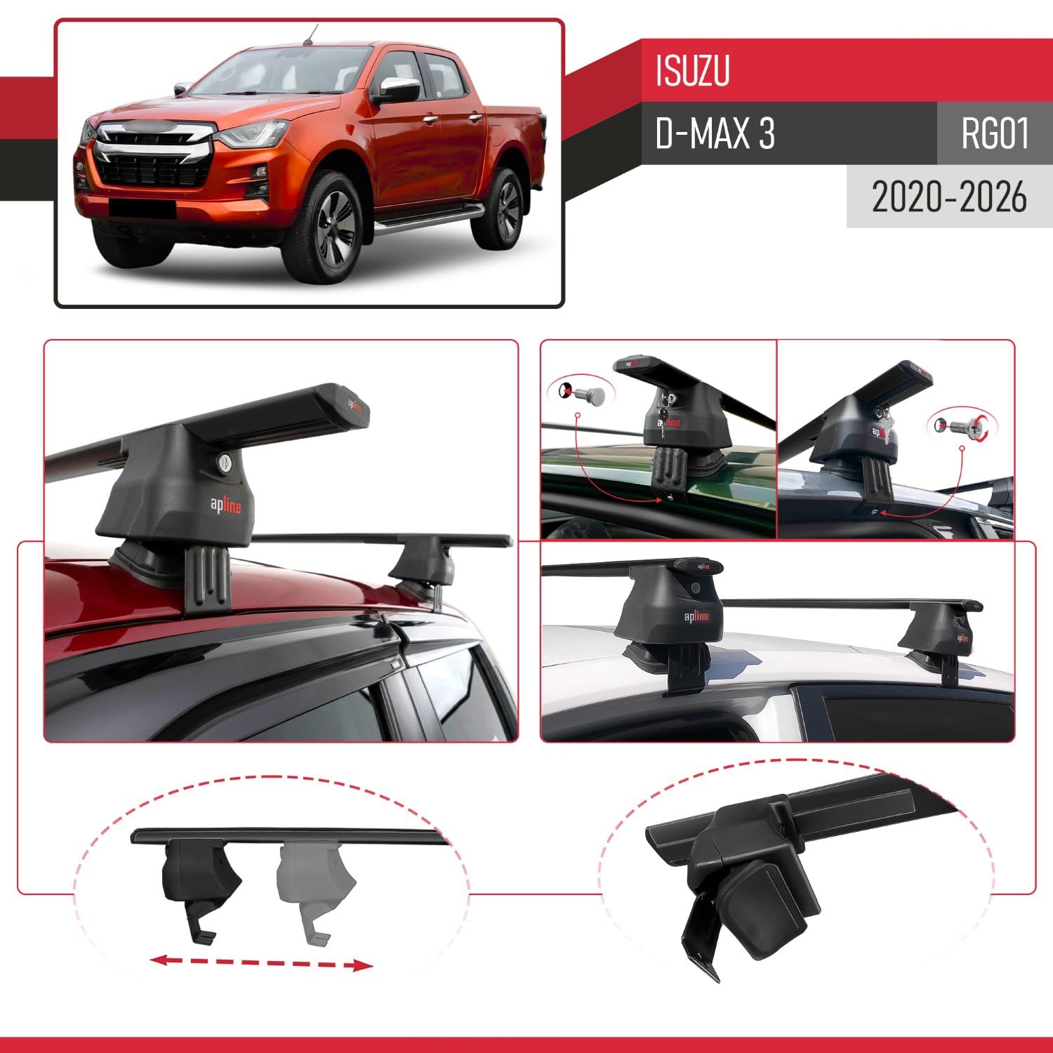 Kompatibel mit Isuzu D-Max 3 (RG01) 2020-2025 ACE-4 Relingträger Dachträger Auto Gepäckträger Schwarz Aluminium 2 Stangen