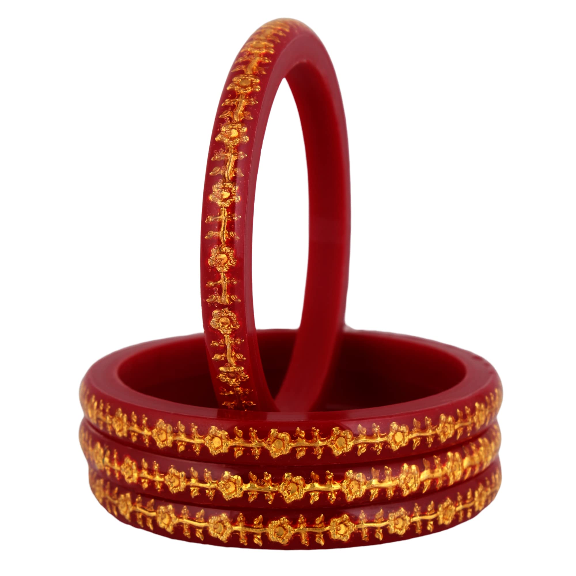 LUCKY JEWELLERY Designer Pair of Sankha & Bengali Pola Reddish Maroon Color Traditional Ethinic Bangles Set (327-J1BG-1705-R4-28) (B0BF7T7R8W) Amazon Price History, Amazon Price Tracker