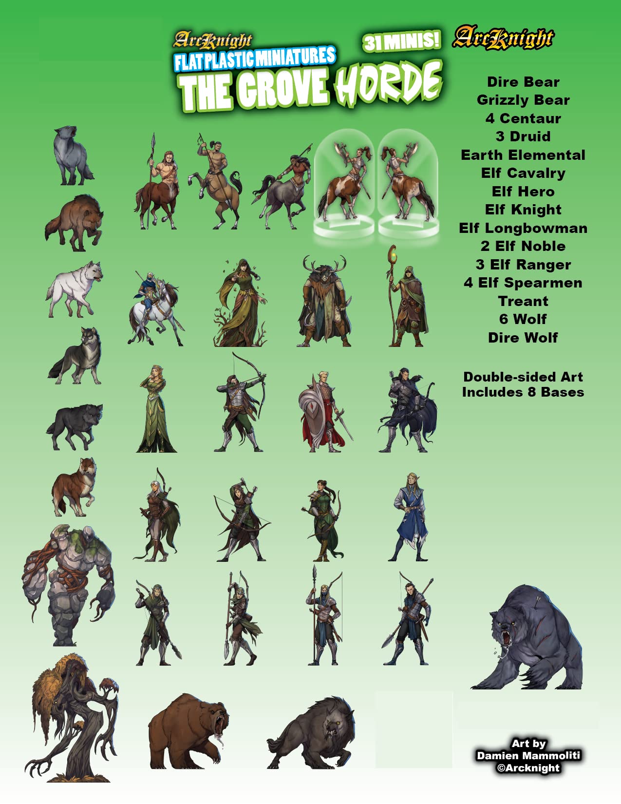 Arcknight Miniatures Plates – Horde De Squelettes 31 Pièces – D&D 5e Pathfinder – Socles Ronds – Plastique Double-face