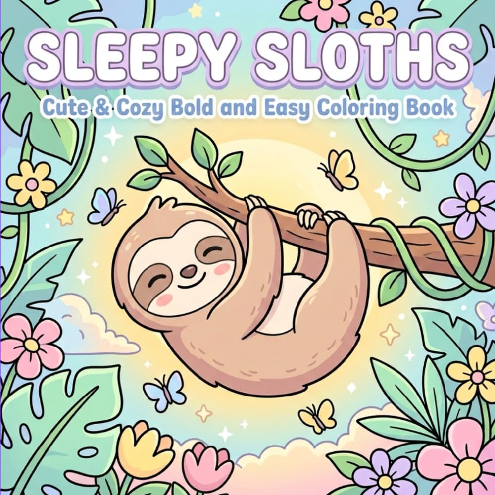 Sleepy Sloths: Cute & Cozy Bold and Easy Coloring Book for Adults, Teens & Kids Featuring Adorable Sleepy Sloths, Relaxing Jungle Scenes, and Stress-Relieving Animal Designs