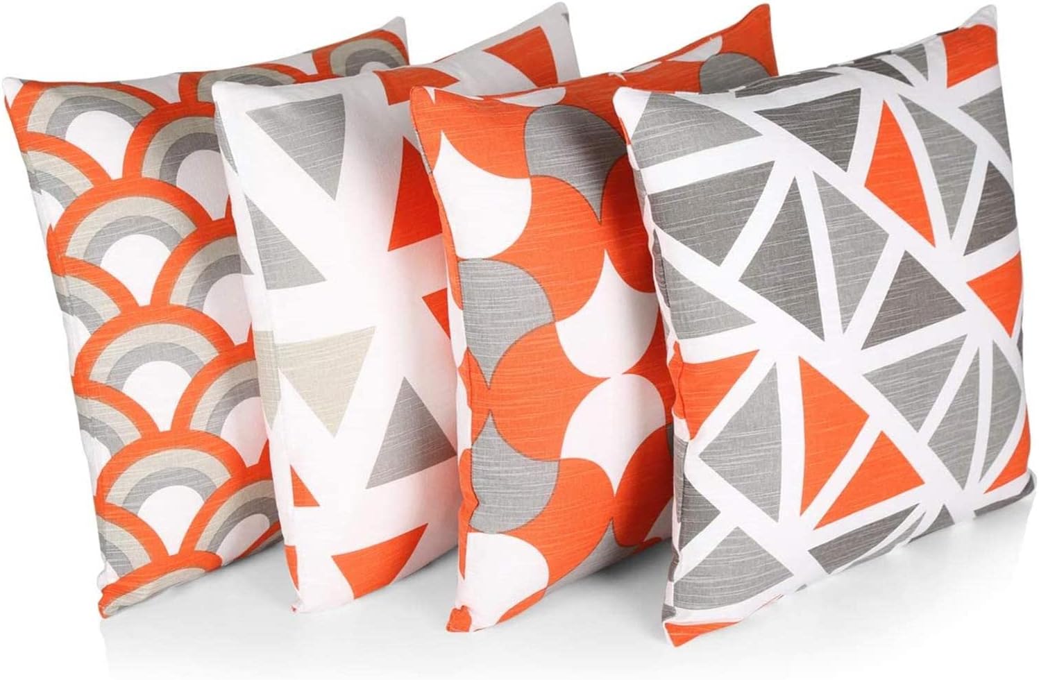 Penguin Home Set of 4 100% Slub Cotton Fabric Cushion Covers 45cm x 45cm Double Sided Square Pillow Covers with Invisible Zipper Pillow Cases for Living Room, Bedroom, Sofa (Orange/Grey)OEKO-TEX STANDARD 100