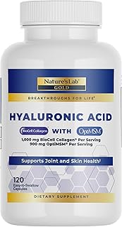 Nature's Lab Hyaluronic Acid with Biocell Collagen and MSM - Skin Hydration, Joint Health - 120 Capsules (40 Day Supply)