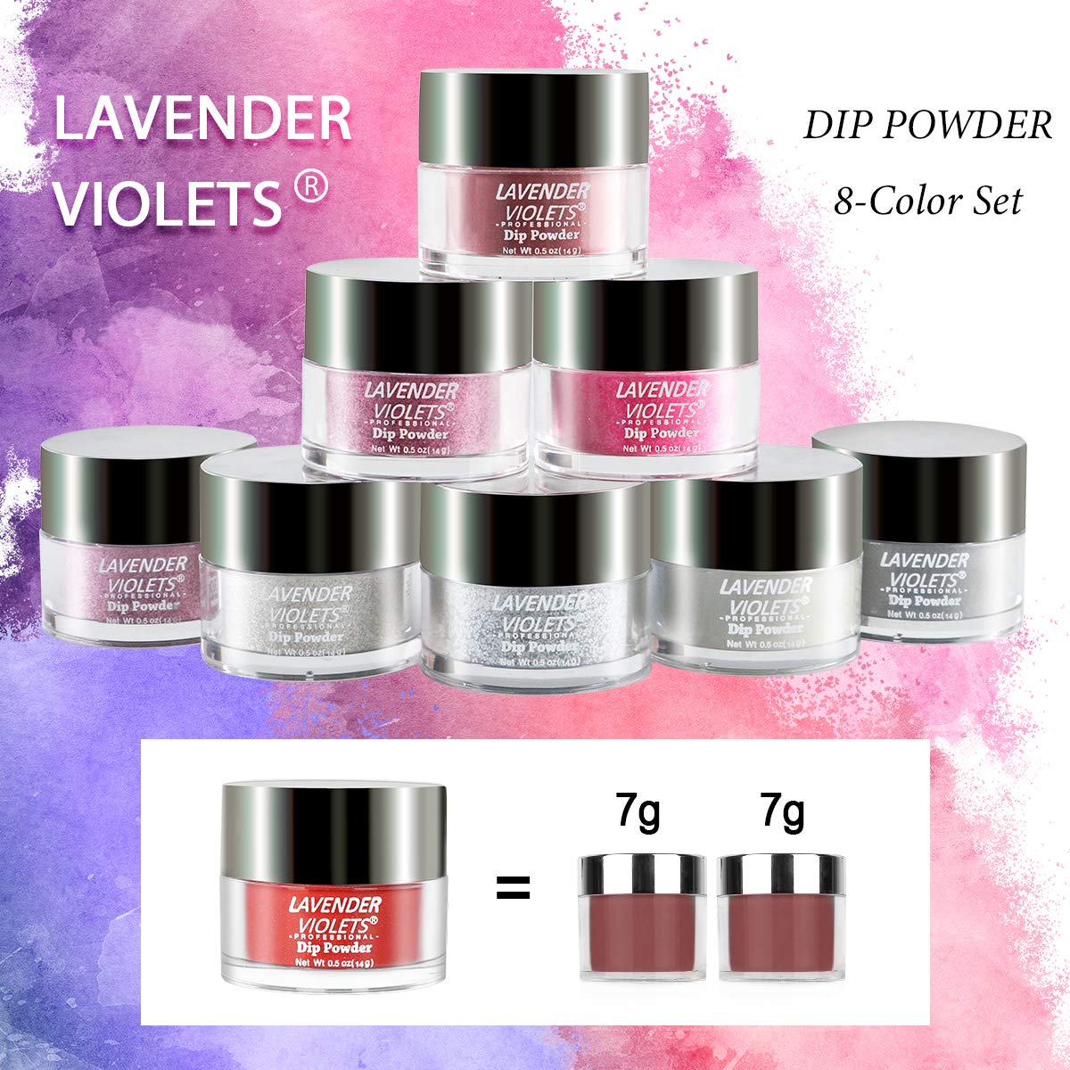 Dip-Powder-Nail-Kit 8 Shimmer Sparkle Red Pink Silver Black Gray White Color 0.5 oz/bot. Acrylic-Dipping Colour Refill Set for Salon Starter Dip Nail Manicure Pedicure Quick Dry Long Lasting J777