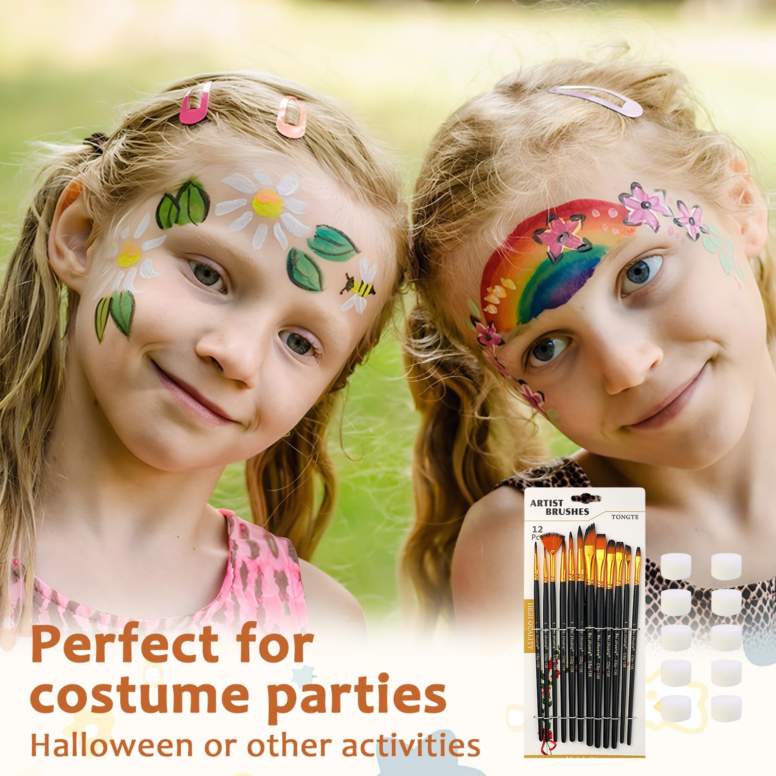 Lot de 12 pinceaux de maquillage pour enfants - Avec 10 éponges de maquillage - Pinceaux de maquillage - Éponges de maquillage - Pinceaux fins - Pour peinture à l'huile - Pour débutants