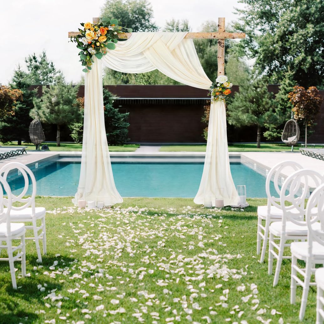 Lot de 3 rideaux d'arche de mariage beige - Décoration mains libres - 70 x 560 cm - En mousseline de soie - Pour mariage, photographie, fête, cérémonie, décoration de scène