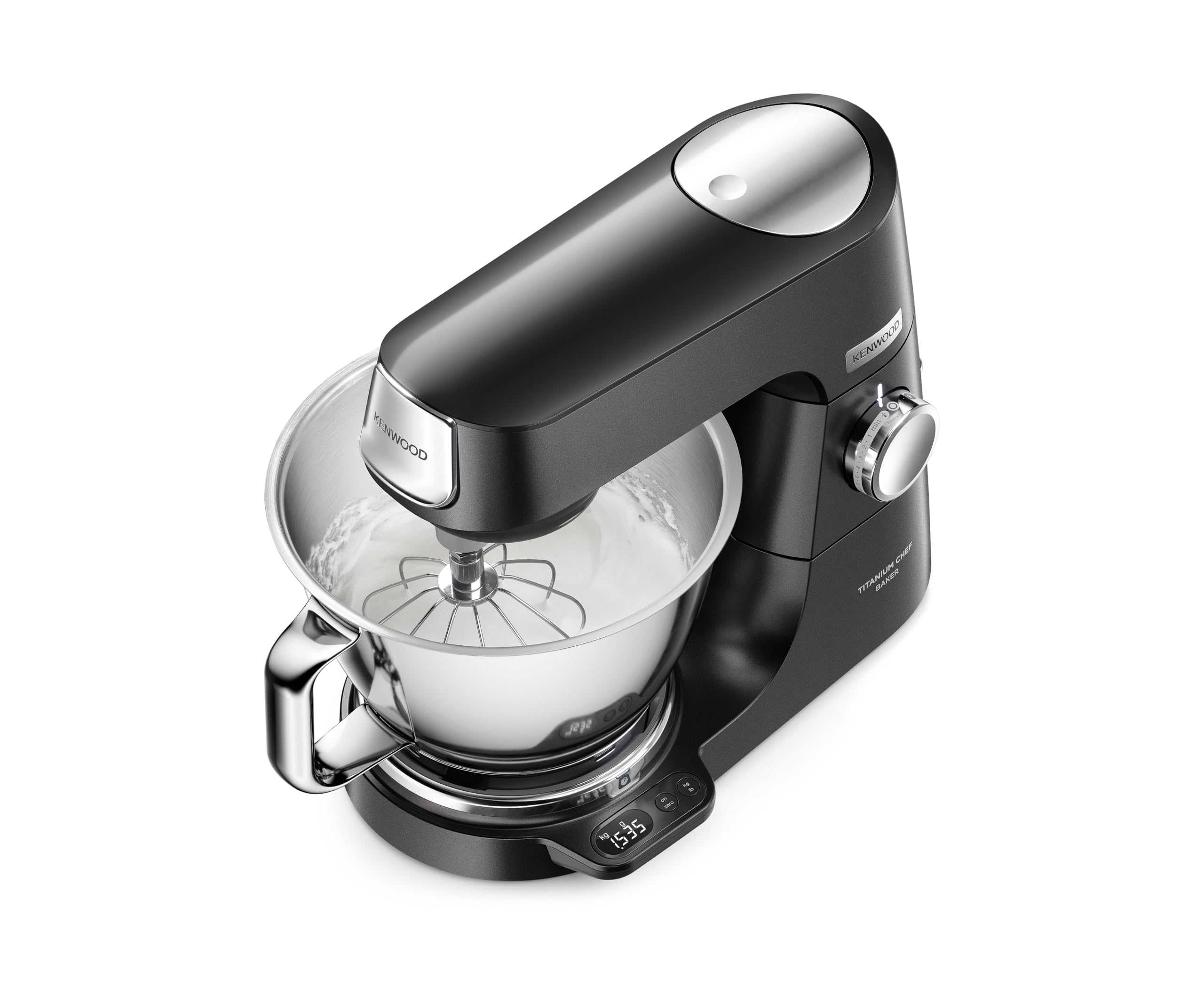 Kenwood KVC85.004.BK Titanium Chef Baker Robot pâtissier, 4 accessoires pour pétrir, fouetter et mélanger, bols de 5L et 3,5L, couvercle anti-éclaboussures
