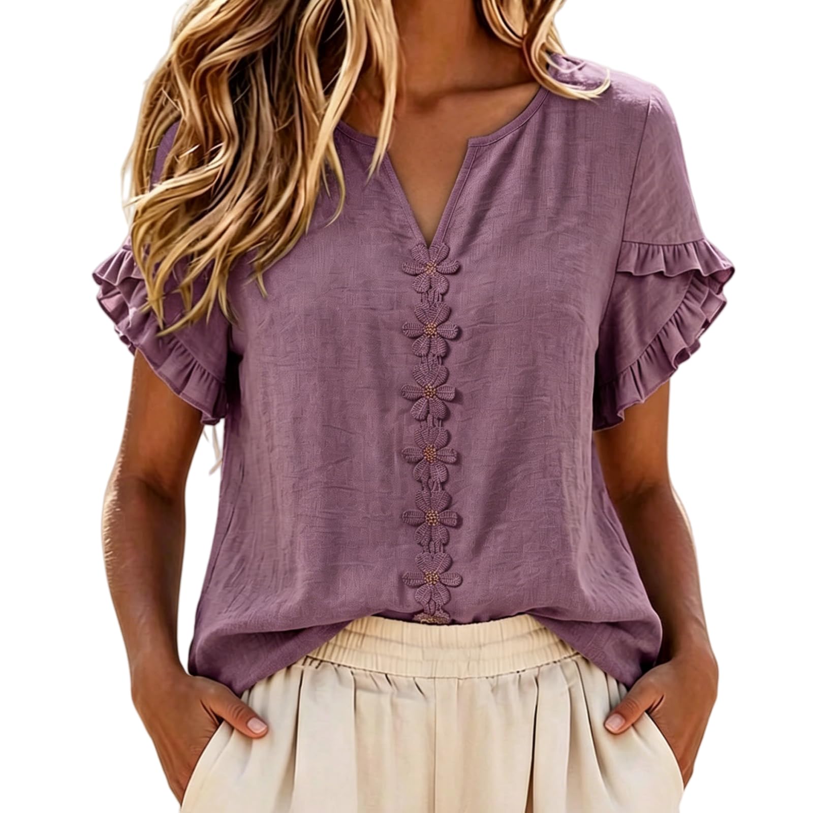 Blouse d'été ample anti-chaleur avec broderie florale chic - 3