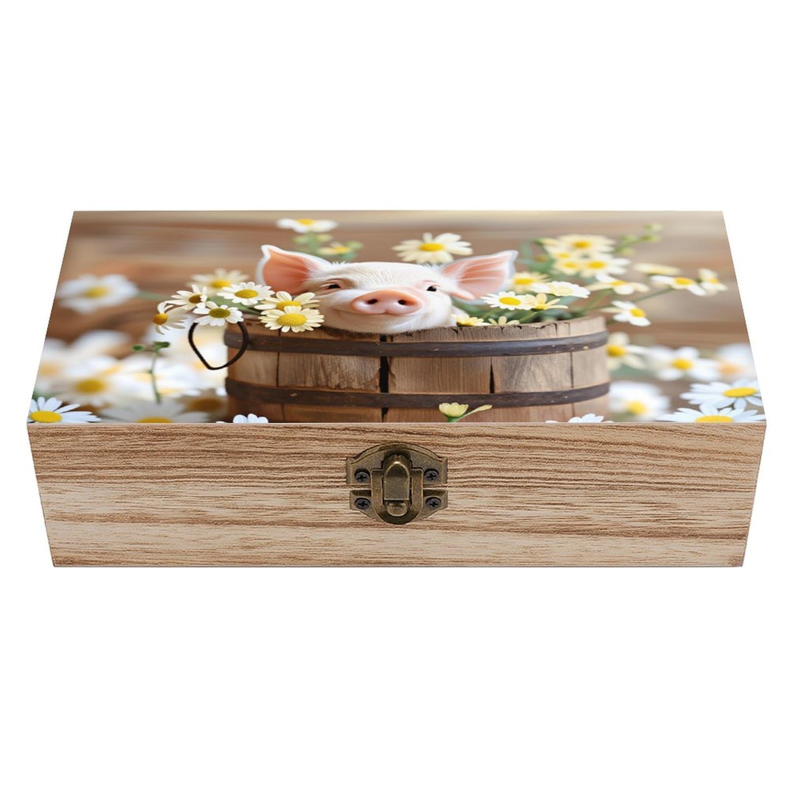 asbwuo Charming Piglet Vintage Wooden Keepsake Box