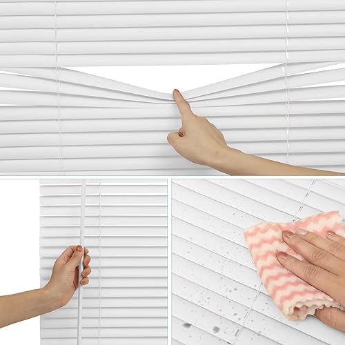 Miniatura 4 de Changshade BLD32WT64A - Persiana horizontal de vinilo inalámbrica de 1 pulgada con varita inclinable para ventanas y puertas, persiana veneciana con
