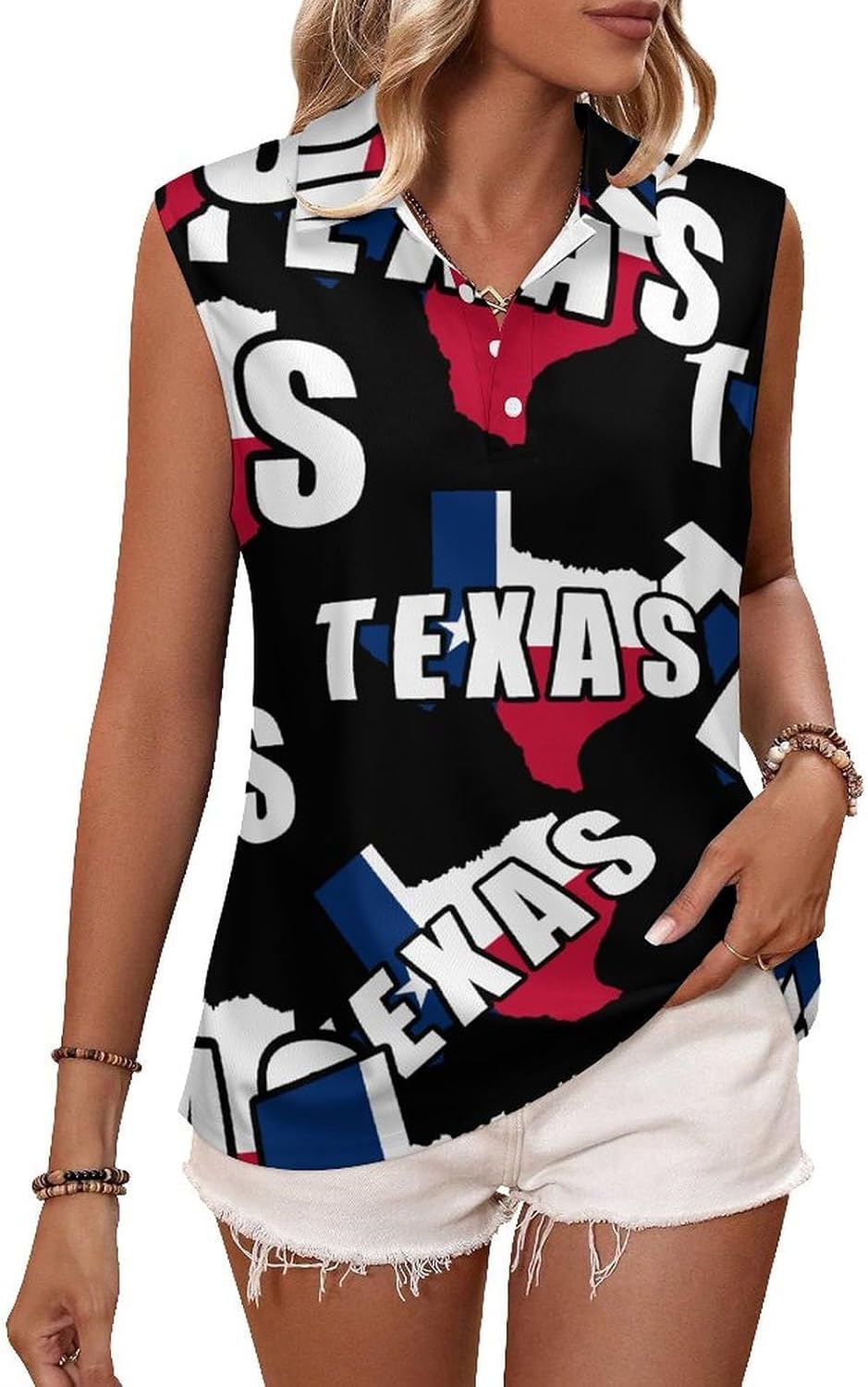 Texas Map Flag Women's Golf Shirt Sleeveless Polo Shirts Tank Tops Blouses Tennis T-Shirts Casual