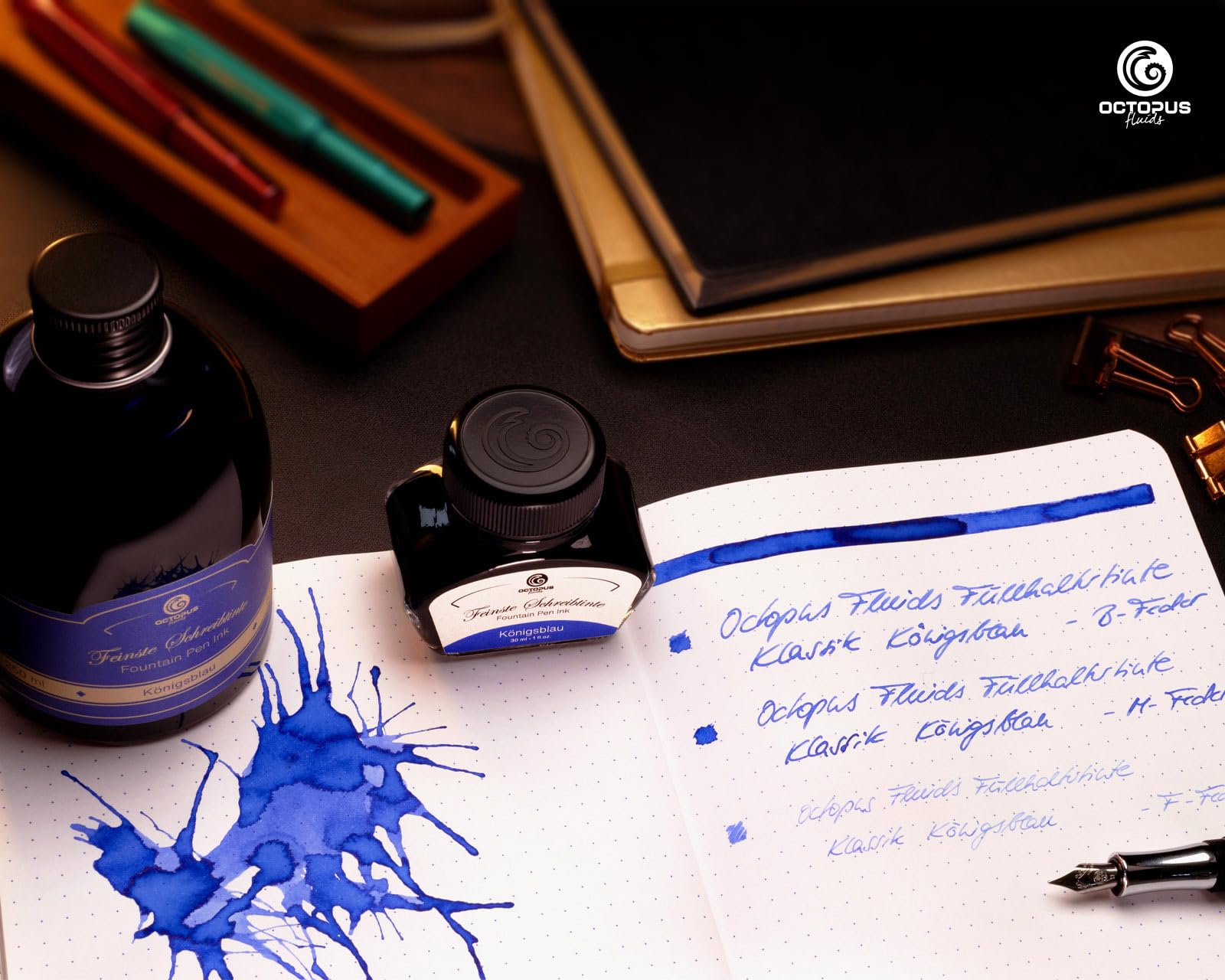 Octopus Vulpen in fles, praktisch, inkt voor vulpen, vulpen, kalligrafie- inkt in koningsblauw, uitwisbaar, 250 ml