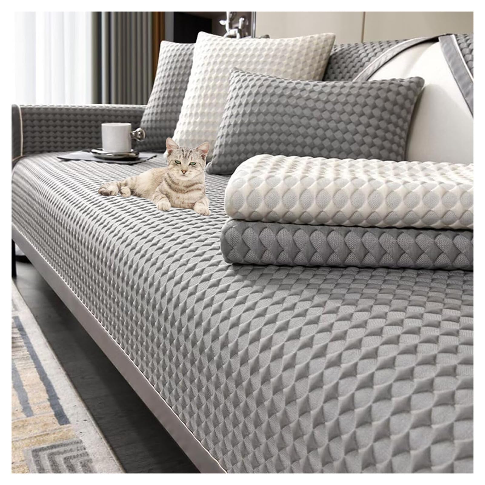 CDPTD Deluxe Solid Color Ice Silk Sofa Cover,Summer New Cooling Ice Doug Couch Cover, Anti-Slip Sofa Cover, 3D Structure Breathable Cool Couch Covers Sofa Seat Covers Sofa Bed Cover (TYP-3,90 * 70CM)