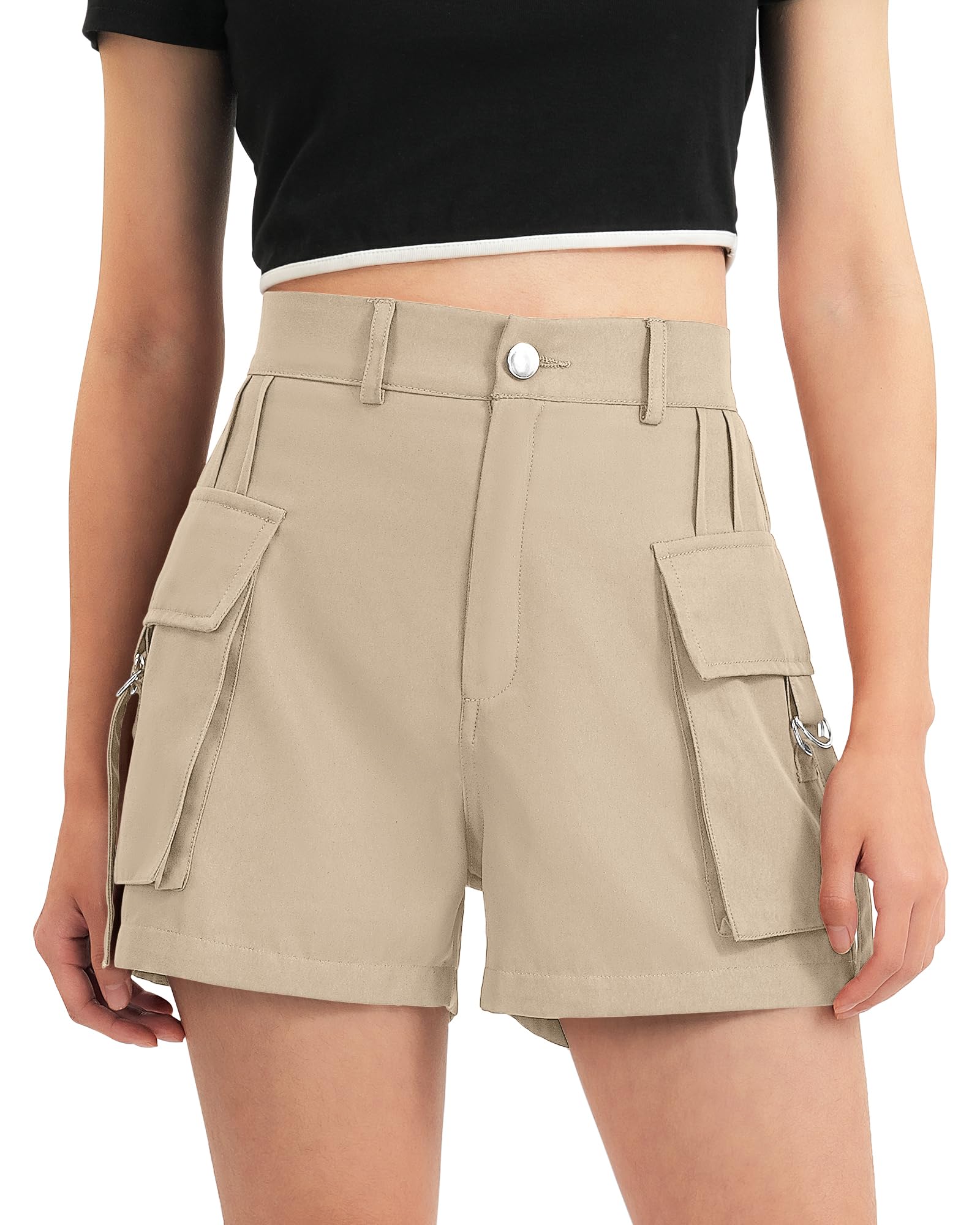 BOOPH Girls Hiking Cargo Shorts Kids Lightweight Pockets Athletic Summer Casual Uniform Shorts for Girls 6-14Y