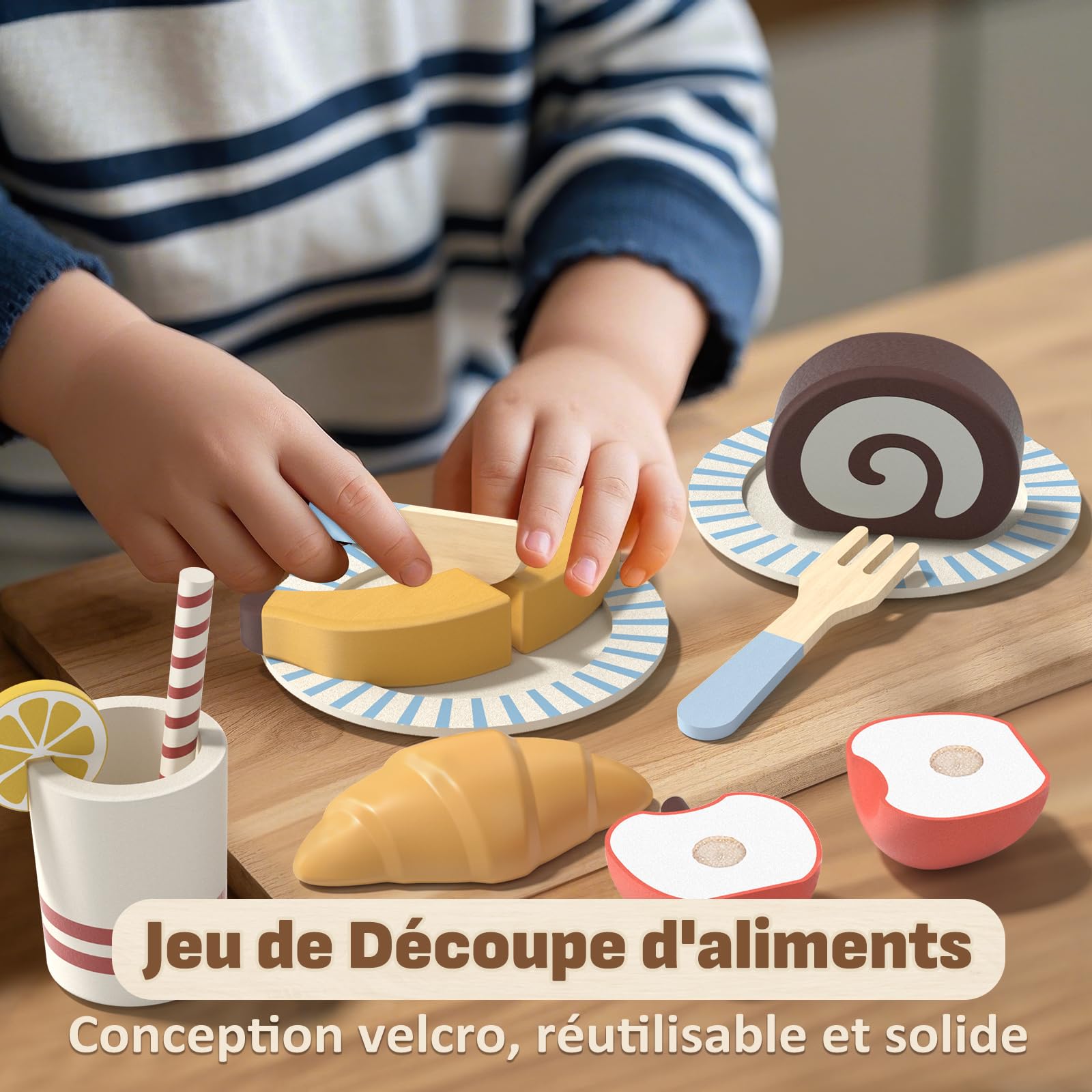 Lehoo Castle Cuisine en Bois Enfant, Jouets de Pique-Nique en Bois Apportez des Dessert, Dinette Enfant avec Sac de Rangement, Jouets en Bois Paques Cadeau Enfant Fille Garcon 3+ Ans