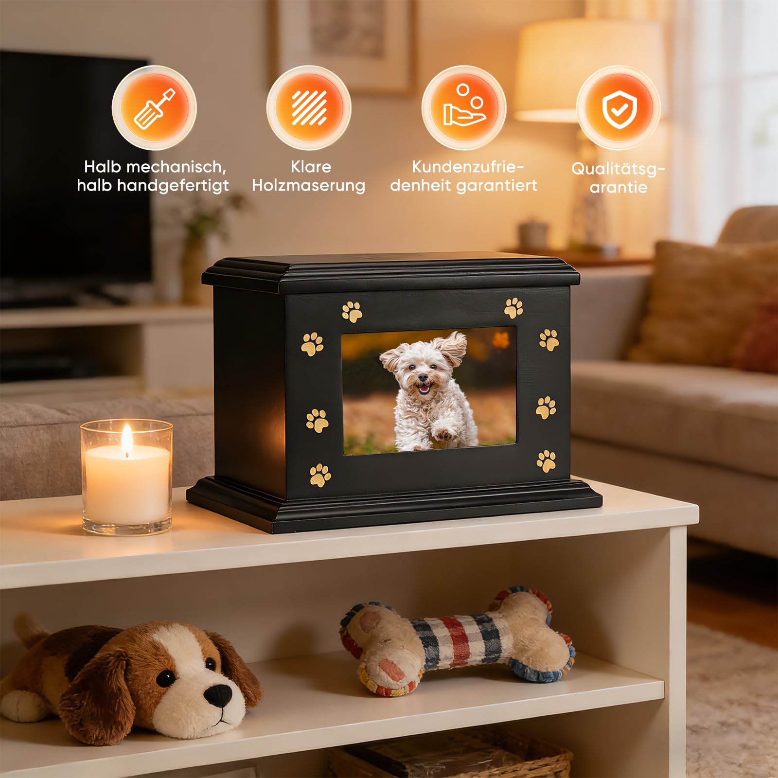 Urne Hund Aschebox-Urnen,Urne für Katze zon Holzurnen für Beerdigung mit Bilderrahmen, Gedenk-Erinnerungs,Tierurne für 35kg große Hunde - Gedenkgeschenk für verlorene,katzenurne,katzenurnen