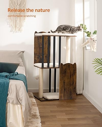Miniatura 3 de FourFurPets Condominio moderno de torre de árbol para gatos de 43.8 pulgadas, 3 niveles, postes rascadores para gatos de interior, plato grande, dos