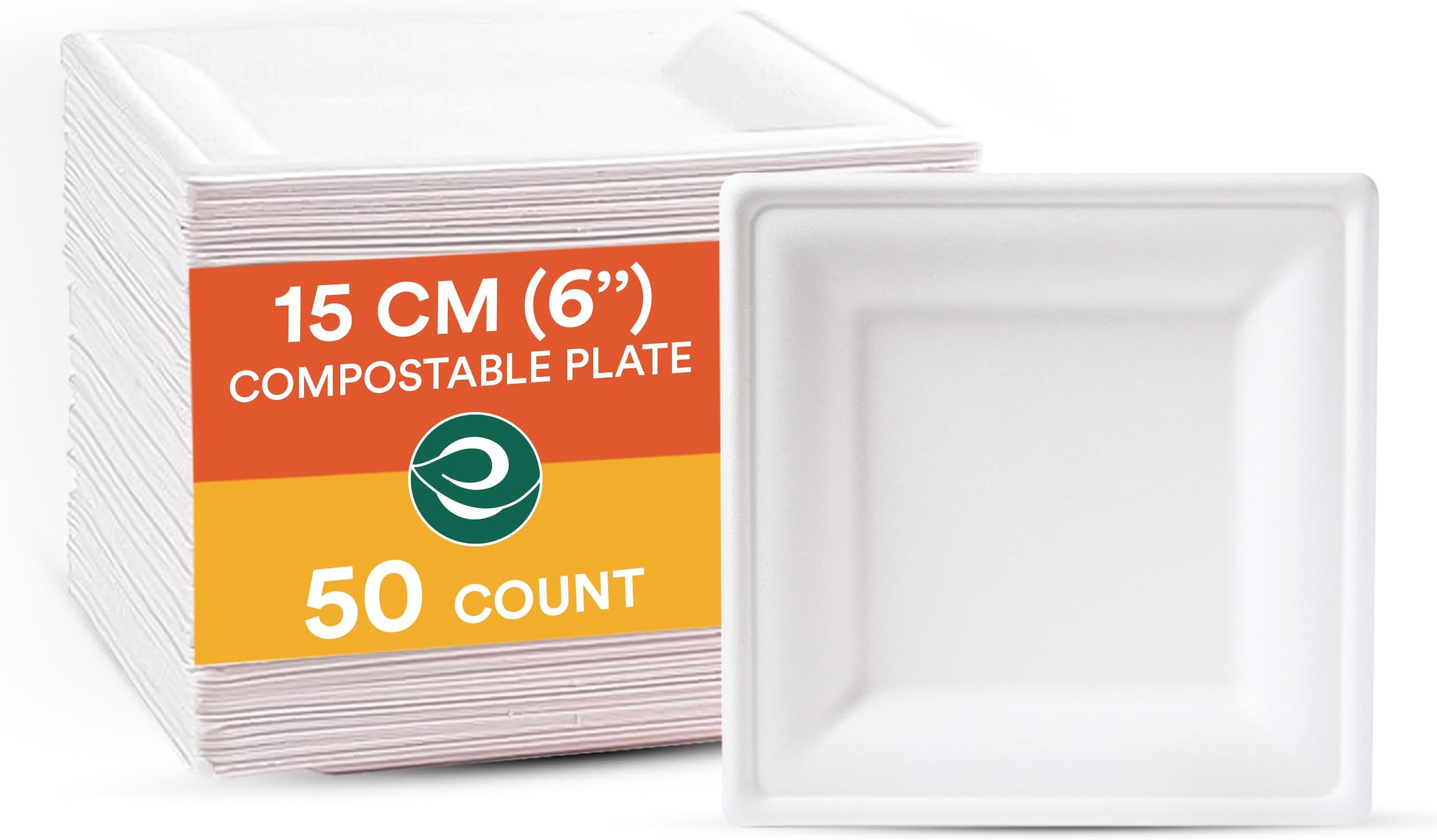 ECO SOUL Pearl White Paper Plates | 100% Compostable Disposable Bagasse I Heavy-Duty Eco-Friendly Dinner Plates I Biodegradable Sugarcane Eco | Microwavable (50, 6 Inch)