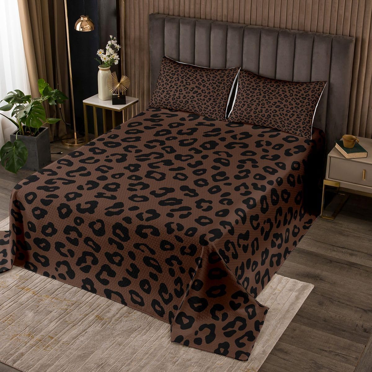 Feelyou Luxury Brown Leopard Cheetah Print Bedspread Quilts Twin Size