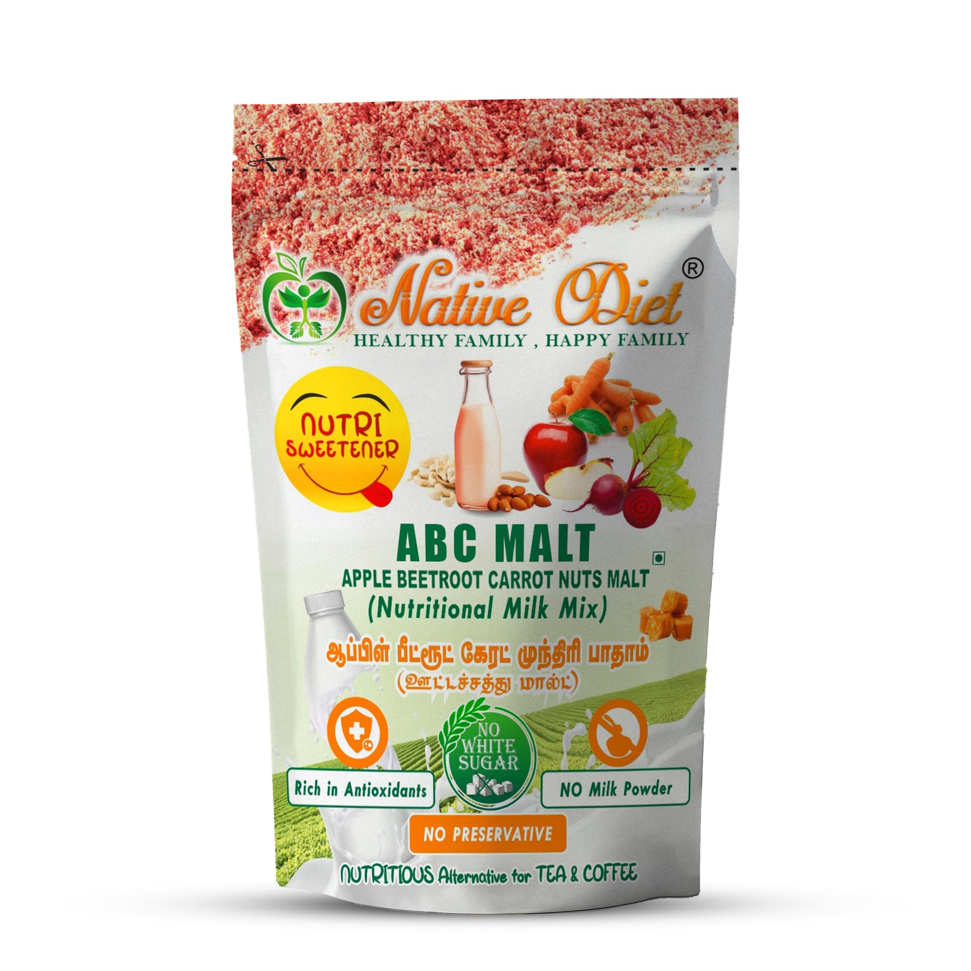 Native Diet | ABC Malt | Ultimate Health Drink for Energy & Immunity | Nutritional Milk Mixes | Vegan Friendly | Tasty & Healthy | Stamina & Immunity Boost | All Natural Ingredients | Healthy Drink ((250*2 )500, ABC)
