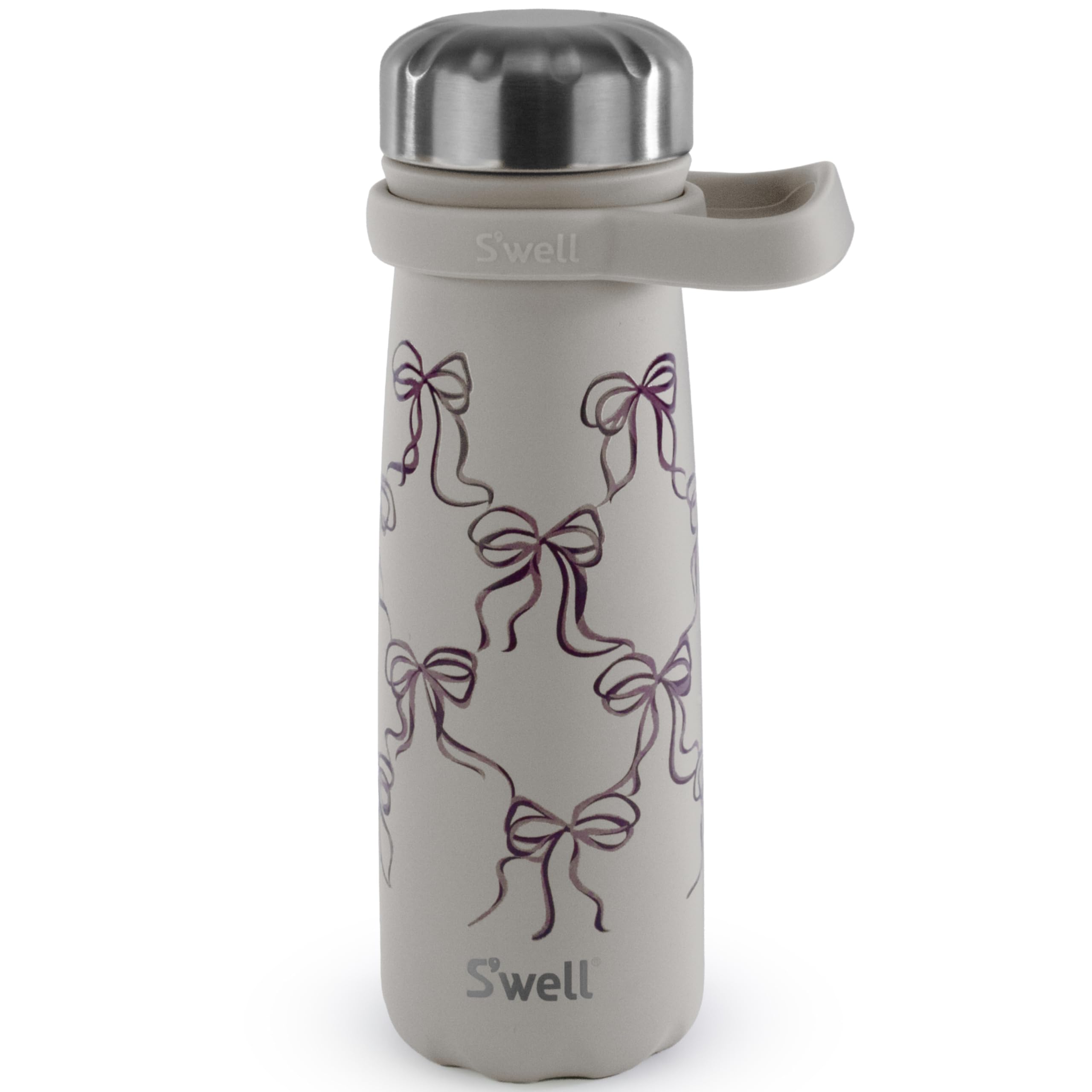Stainless Steel Traveler With Handle, 24oz, Limited Edition Lunar Grey Bows, Triple Layered Vacuum Insulated Container Keeps Drinks Cold for 40 Hours and Hot for 16, BPA Free, Easy Carrying