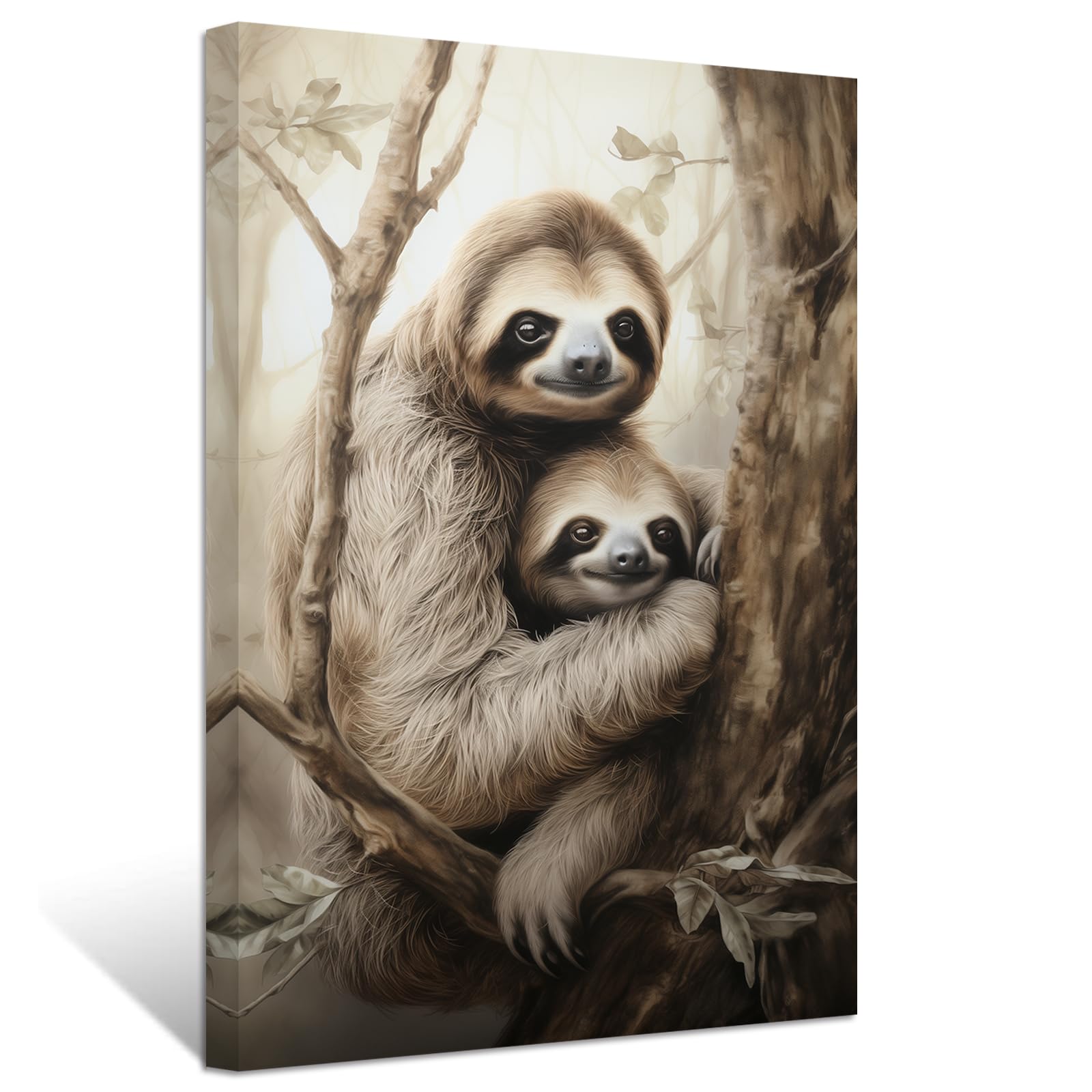 ZXHYWYM Sloth Wall Art Sloth Mother and Baby Picture Prints Jungle Animal Painting for Kids Room Nursery Decor Framed(1, (28.00" x 42.00"))