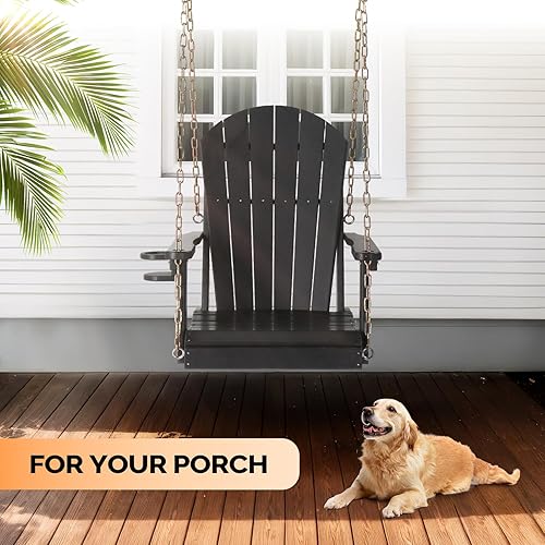 Miniatura 7 de VINGLI Columpio de porche de polietileno de alta densidad de alta resistencia de 880 libras para exteriores con soporte giratorio para tazas,