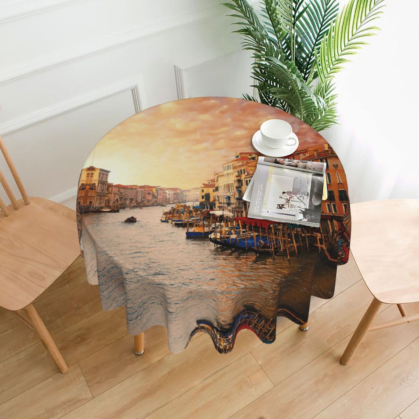 Zcmkjlg Beautiful Venice Canal View Print Quick Ship Round Tablecloth 60in Polyester Washable Cover for Dining Room