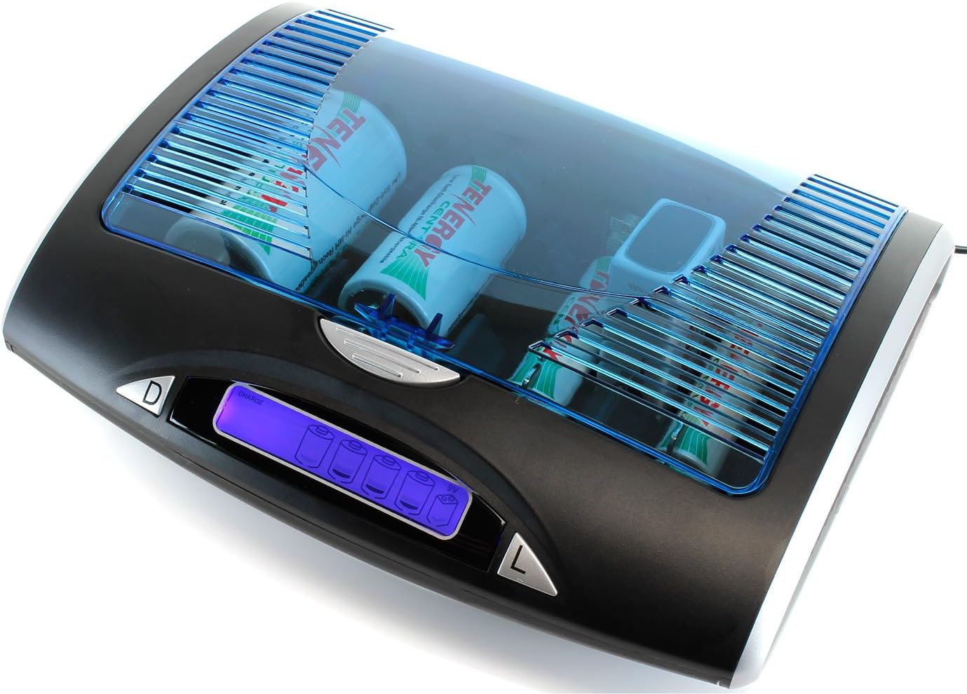 Tenergy T-9688 Charger with various battery sizes inserted