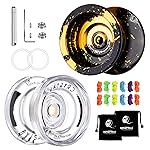 MAGICYOYO Responsive Yoyo Pack of 2 - N11 Black Golden Yoyo and K2 Crystal Fingerspin Yo Yo for Kids Beginners, Dual Purpose Yo Yyos with Unresponsive Bearings Kit, 2 Yo-yo Bags, 12 Yo-yo Strings