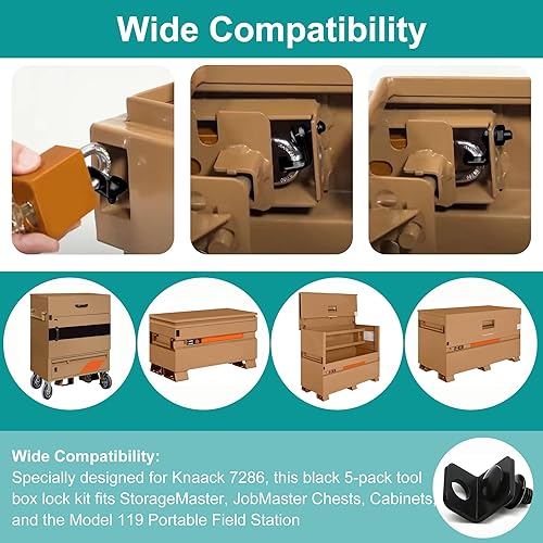 Miniatura 3 de Kn-aack 7286 Sistema de pestañas de bloqueo de caja de herramientas, paquete de 5 unidades, color negro, kit de bloqueo de caja de herramientas
