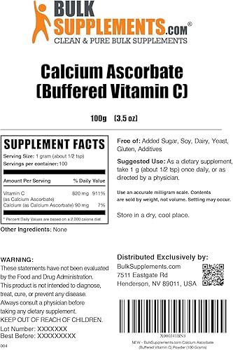 Miniatura 6 de BulkSupplements. com Polvo de ascorbato de calcio - Vitamina C tamponada, suplemento de calcio en polvo, suplemento de vitamina C - Sin gluten, 1000