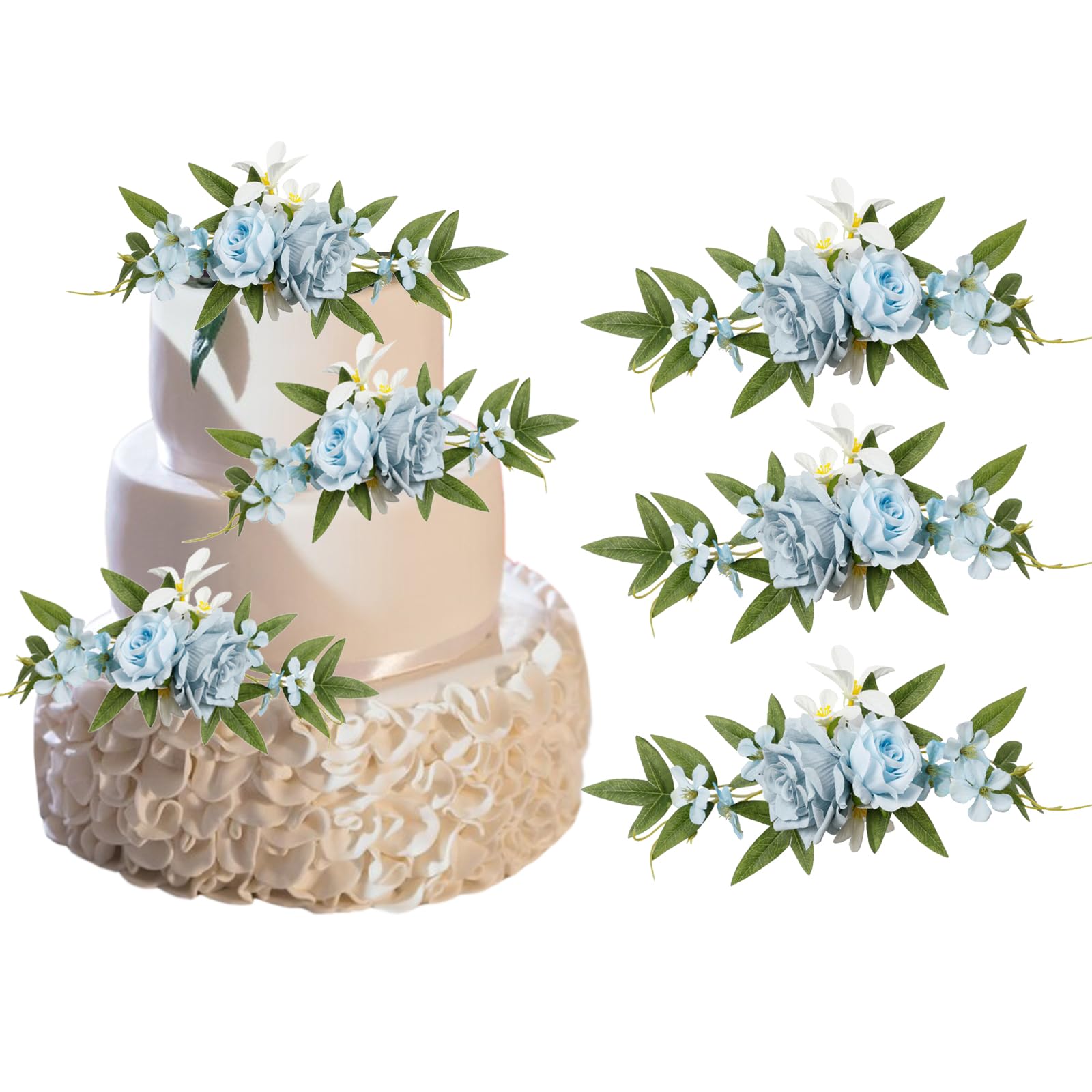 Marooma 3 Pcs Wedding Flower Cake Topper, Wedding Cake Decorations, Cake Flowers Topper Artificial Rose Cake Decorations Birthday Cake Flower for Engagement Anniversary Party (C)