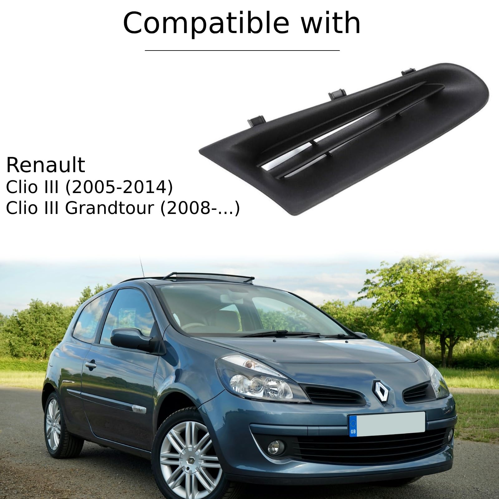 Grille De Pare-chocs Avant Gauche Pour Renault Clio 3 (2005-2009) - Référence 7701208684, ABS Noir