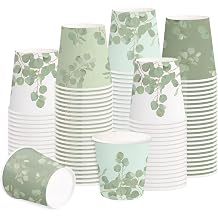 RUSPEPA 5oz Disposable Paper Cups, Bathroom Cups Small Mouthwash, 100 Pack Set Eucalyptus Leaf Design, Perfect for Hot/Cold Beverage Coffee, Dessert for Birthday Parties, Home-use, Picnic, BBQ, Travel